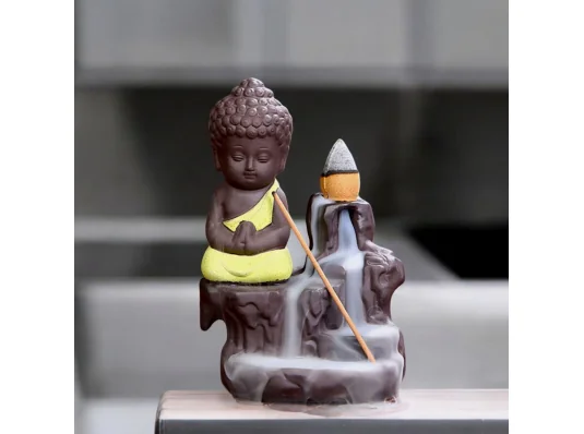 Подставка под благовония Back Flow «Будда» желтый (12×8×6.5 см) купить в интернет магазине подарков ПраздникШоп